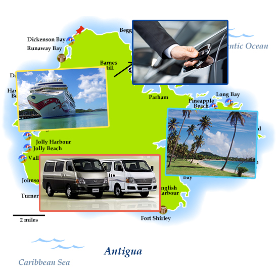 Map of Antigua transfers